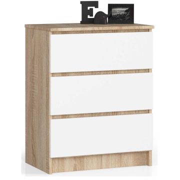 Kumode NORE K60 ar 3 atvilktnēm, ozols/balta