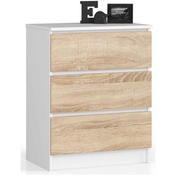Kumode NORE K60 ar 3 atvilktnēm, ozols/balta