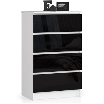 Комод K60, 4 ящика, белый/чёрный, 60 × 99 × 40 см