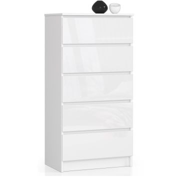Kumode NORE K60 ar 5 atvilktnēm, spīdīgi balta