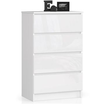 Kumode NORE K60 ar 4 atvilktnēm, spīdīgi balta