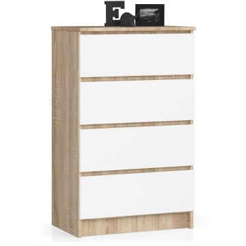 Kumode NORE K60 ar 4 atvilktnēm, ozols/balta
