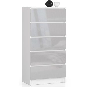 Комод K60, 5 ящиков, белый/серый, 60 × 121 × 40 см