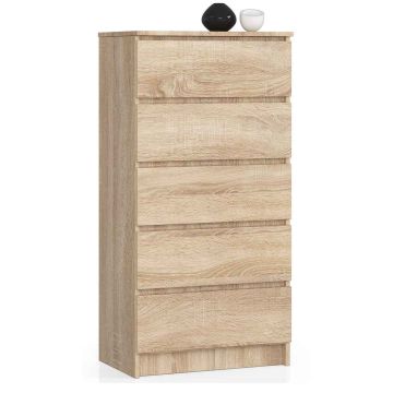 Kumode NORE K60 ar 5 atvilktnēm, ozolkoka krāsā
