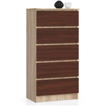 Kumode NORE K60 ar 5 atvilktnēm, ozols/tumši brūna