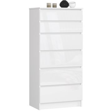 Kumode NORE K60 ar 6 atvilktnēm, spīdīgi balta