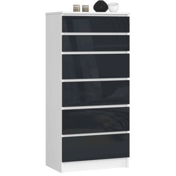 Kumode NORE K60 ar 6 atvilktnēm, balta/pelēka