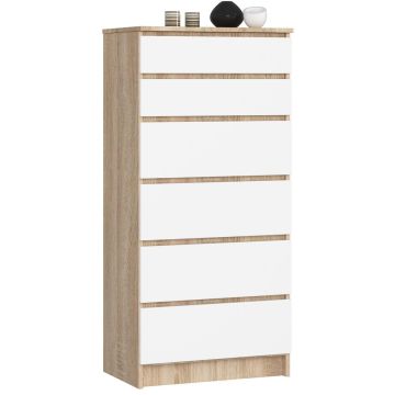 Kumode NORE K60 ar 6 atvilktnēm, ozols/balta