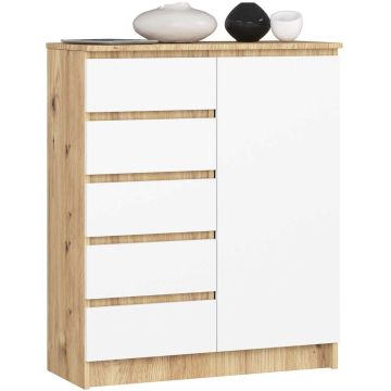 Комод K80 1D 5SZ, 1 дверца, 5 ящиков, коричнево-белый, 80 × 97 × 35 см