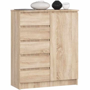 Комод K80 1D 5SZ, 1 дверца, 5 ящиков, Коричневый, 80 × 97 × 35 см