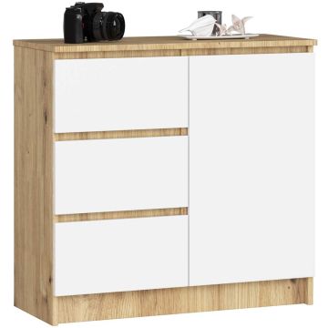 Комод K80 JERRY, 1 дверца, 3 ящика, дубовый/белый, 80 × 77 × 35 см