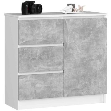Комод K80 JERRY, 1 дверца, 3 ящика, белый/серый, 80 × 77 × 35 см
