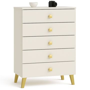 Комод MOBI K-05, 5 ящиков, бежевый/золотой, 60 × 89 × 37 см
