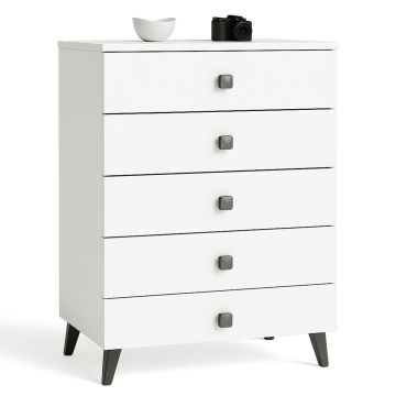 Комод MOBI K05, 5 ящиков, белый/чёрный, 60 × 89 × 37 см