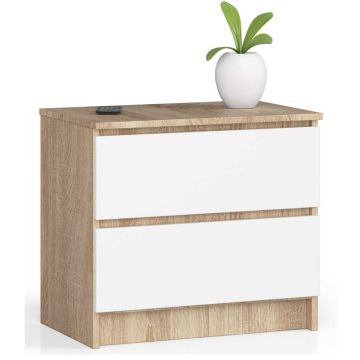 Kumode NORE K60 ar 2 atvilktnēm, ozols/balta