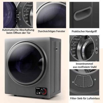 Compact electric dryer 2.5 kg, 850 W, gray