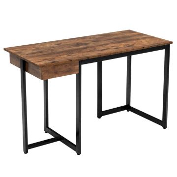 Computer desk, 1 drawer, Black/brown/multicolor, 121.92 × 76.2 × 55.88 cm