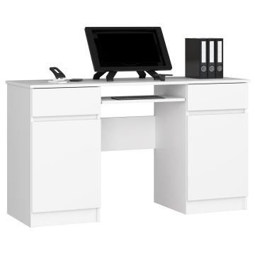 Datora galds A5, 2 atvilktnes, Balts, 135 × 77 × 50 cm