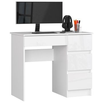 Компьютерный стол AKORD Furniture Factory A-7, правосторонний, 4 ящика, белый, 90 × 77 × 50 см