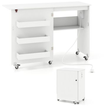 Computer desk, Foldable, 3 storage compartments, White, 116 × 78 × 41 cm