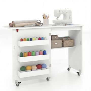 Computer desk, Foldable, 3 containers, White, 118.5 × 79.5 × 40 cm