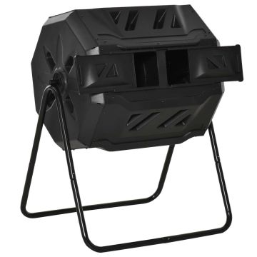Komposta kaste, 2 kameras, 160 l, Melna, 71 × 96 × 64 cm