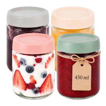 Konservēšanas burku komplekts Relaxdays, 4 gab., 450 ml, Ø 8,5 × 11,5 cm