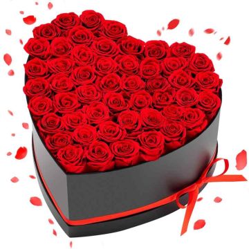 Konservētu rožu pušķis VEVOR Širdis-50M, 50 rozes, sarkana, 280 × 280 × 165 mm