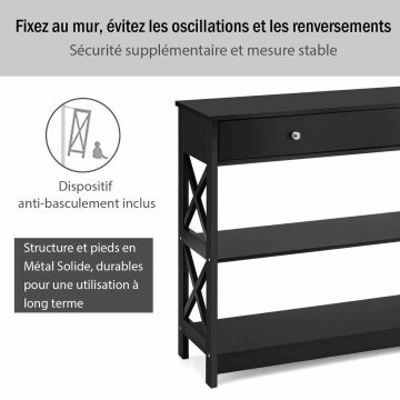 Console table, 1 drawer, 2 shelves, 100.33 × 80.01 × 30.48 cm