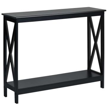 Konsoles galdiņš, 2 līmeņi ar plauktu, Melna, 100 × 30 × 80 cm