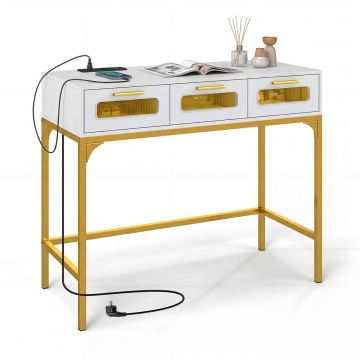 Console table, LED, charging station, 3 drawers, 90 × 75 × 40 cm