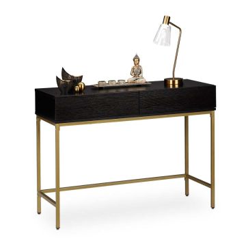 Konsoles galds Relaxdays, 2 atvilktnes, zelta/melna, 110 × 80 × 40 cm