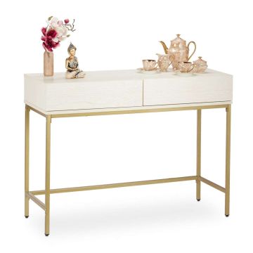 Konsoles galds Relaxdays, 2 atvilktnes, balta/zelta, 110 × 80 × 40 cm