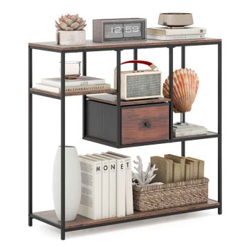 Console table with shelves and a drawer made of non-woven fabric, brown