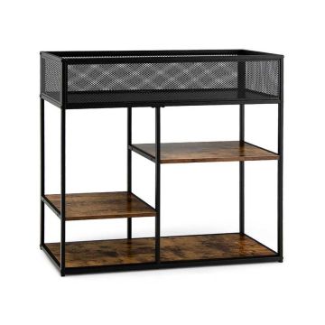 Console table with wire basket, 4 shelves, MDF/steel