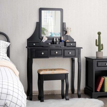 Cosmetic dresser with 5 drawers and removable box, black
