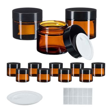 Kosmētikas trauciņi Relaxdays, 12 gab., 60 ml, brūna/melna