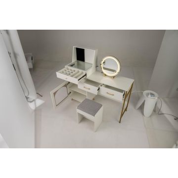 Various-purpose dressing table, 120 ring holders, White, 136 × 127.5 × 43 cm