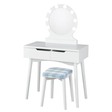 Vacuum table, 2 drawers with stool, White, 80 × 132 × 40 cm