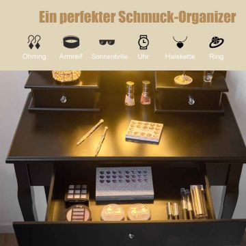 Vanity table, 3 drawers, Black, 76.2 × 139.7 × 40.6 cm