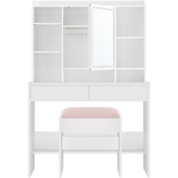 VASAGLE dressing table RDT723W01, 2 drawers, White and pink, 40 × 144.7 × 90 cm