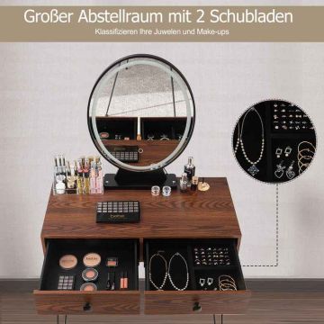 Cosmetic dressing table with LED lighting, 2 drawers, stool