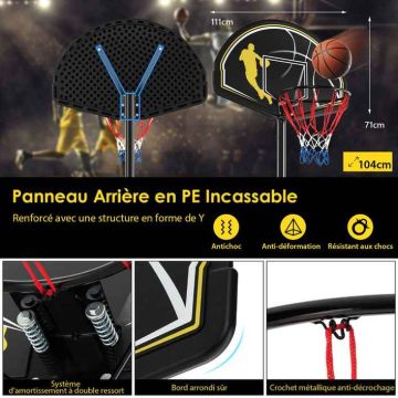 Basketbola statīvs, pārnēsājams, Melns