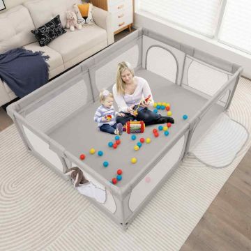 Baby Playpen, 50 Balls, Grey, 206 × 147 × 68.5 cm