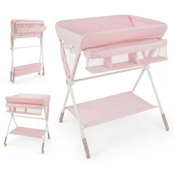 Baby changing table, 3 height settings, Pink, 81 × 66.5 × 95/98/101 cm