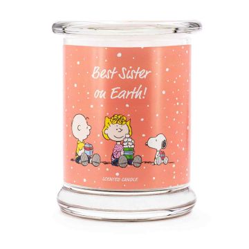 Aromātiskā svece Peanuts™, „Best Sister on Earth“ aromāts, Ø 9,5 × 11,5 cm