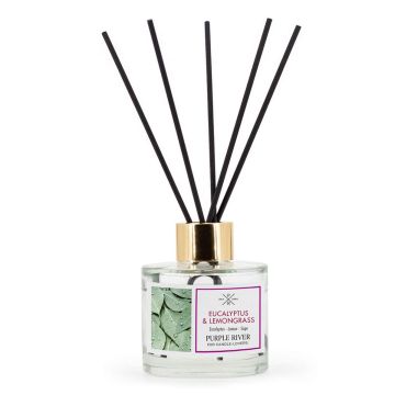 Aromāta difuzors Purple River, 100 ml, Eucalyptus & Lemongrass, 7 × 7 × 7 cm