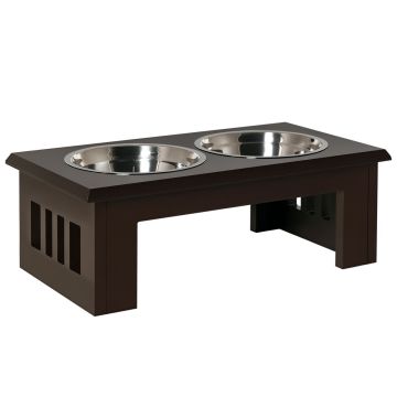 Bļodiņas ar statīvu PawHut 58,4x30,5x25,4cm, brūnas/sudraba krāsas