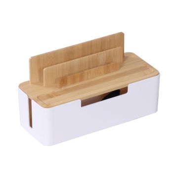 Kabeļu kārba Relaxdays, 6 ligzdas, Balta/ozola, 30 × 16 × 13 cm