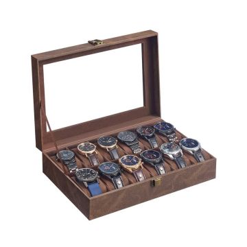 SONGMICS JWB120 Watch Box, 12 Compartments, Brown, 20.2 × 30.2 × 7.8 cm